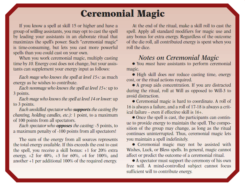 Ceremonial Magic a' 'kill as 13 • : up 3 a skill -2 ant die No les on Ceremonial Magic skill • aids magic with will 